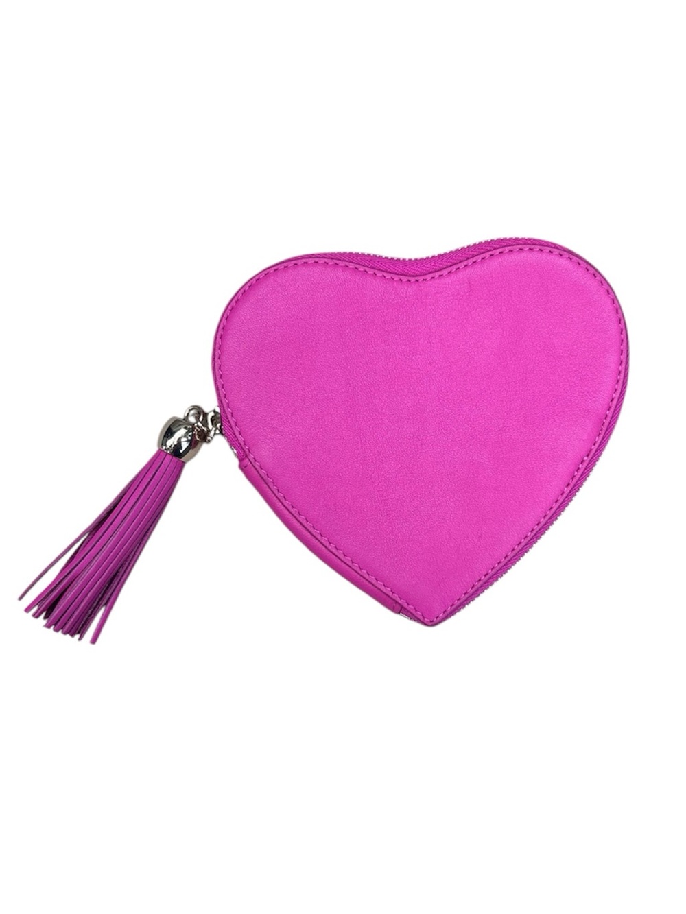 Mark & Graham HEART LEATHER TASSEL ZIPPER POUCH orchid pink unused